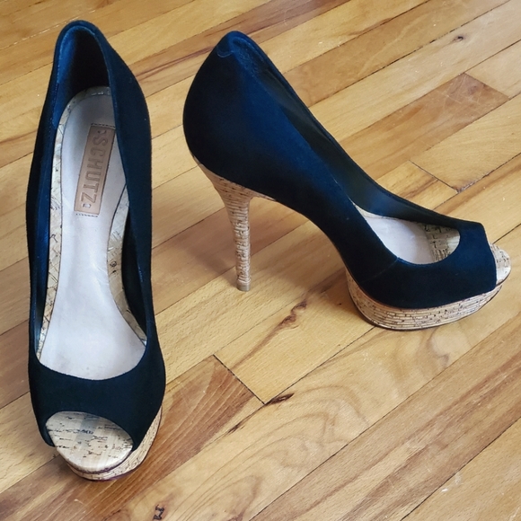 SCHUTZ Charlotte Suede Peep Toe Platform Pump, 40 - Picture 2 of 12